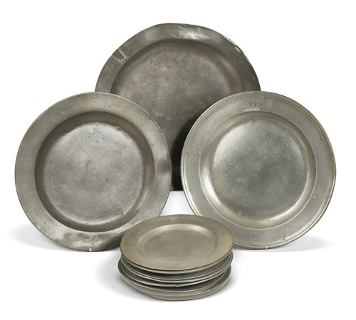 Lot 297 - A group of twelve pewter plates, 18th and 19th century