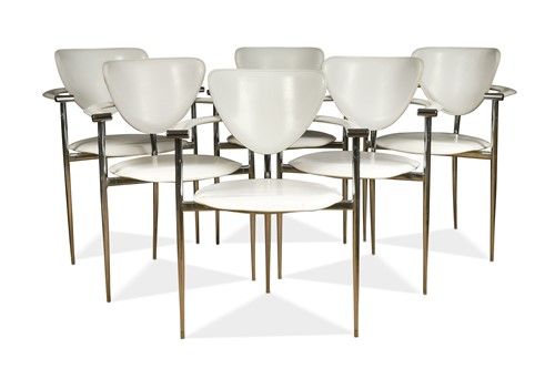 Lot 277 - Arrben, Italy, a set of six white leather 'Marilyn' elbow chairs