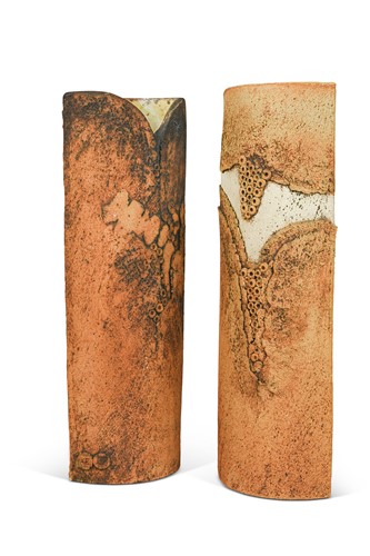 Lot 54 - Nigel Edmondson, a composed pair of stoneware vases