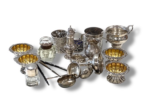 Lot 351 - A collection of silverware including wine...