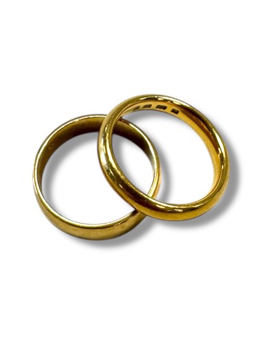 Lot 319 - Two hallmarked 22ct gold wedding bands, gross...