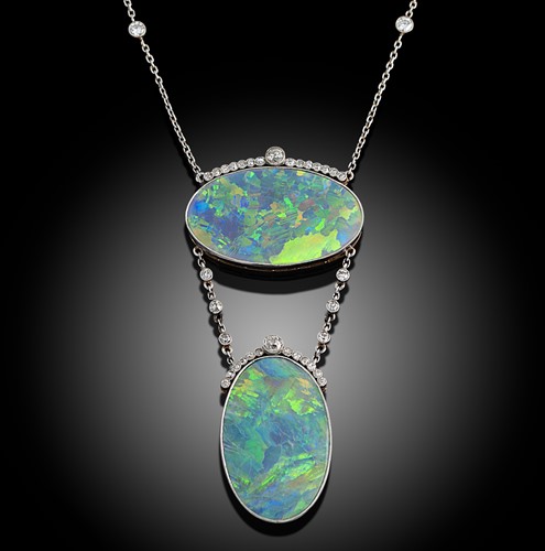 Lot 199 - A black opal and diamond necklace