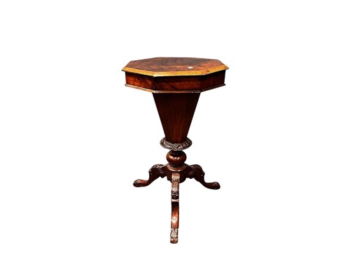 Lot 654 - A Victorian burr walnut work table, of trumpet...