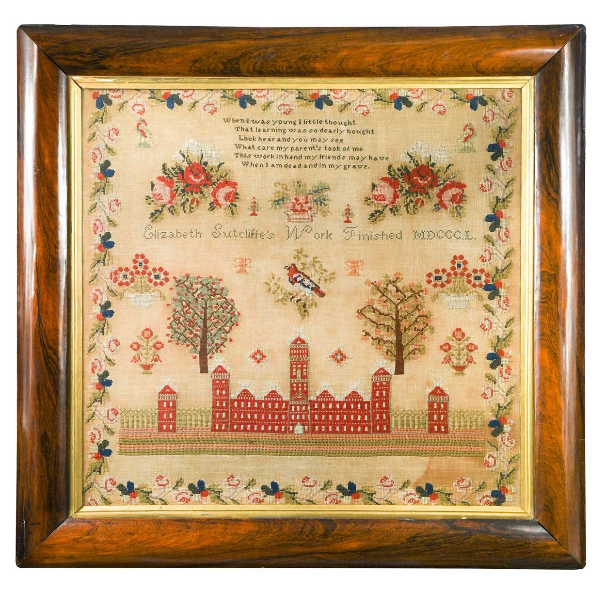 Lot 512 - A large Victorian needlework sampler, dated 1850