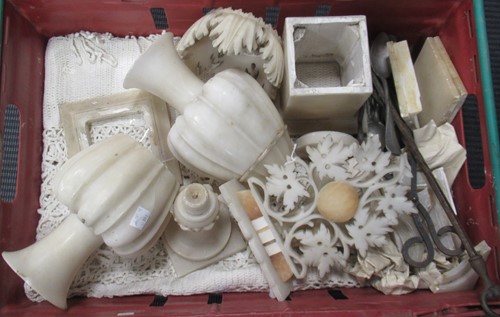 Lot 95 - A group of alabaster vases and ornaments, A/F