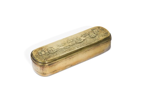 Lot 413 - A Dutch brass tobacco box, 18th century