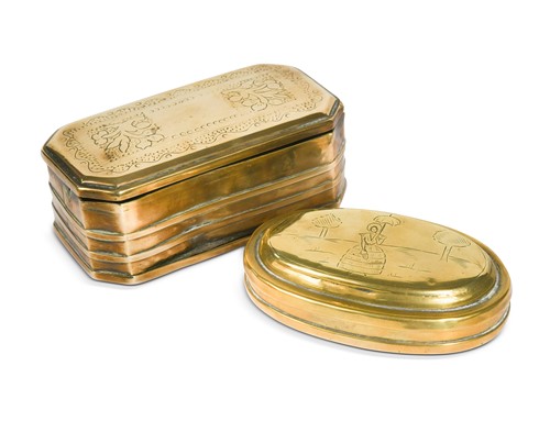 Lot 409 - Two Dutch brass tobacco boxes, 18th and 19th century