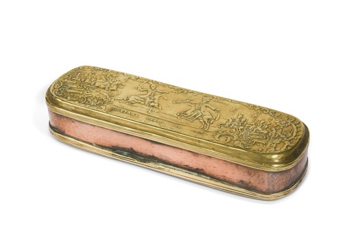 Lot 410 - A German brass and copper tobacco box, 18th century