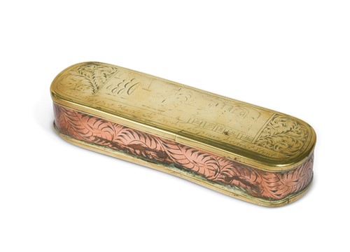 Lot 405 - A Dutch brass and copper tobacco box, 18th century