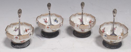 Lot 166 - Set of four Continental porcelain salts with...