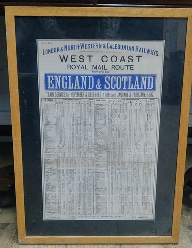 Lot 285 - A 19th century framed railway timetable;...