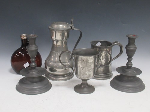 Lot 93 - Items of pewter to include a pair of...