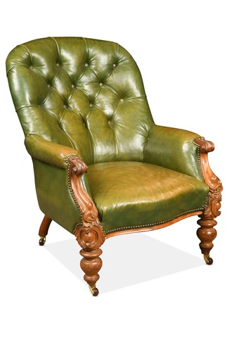 Lot 393 - A Victorian walnut button back tub armchair