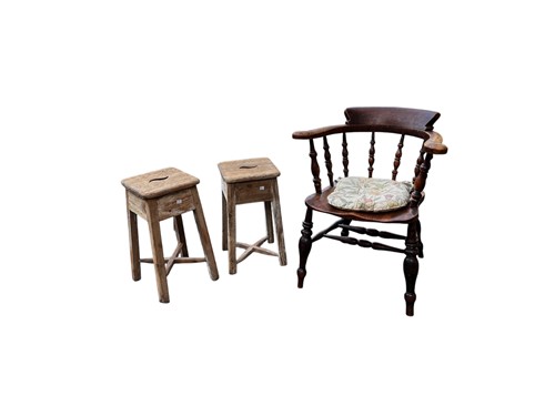 Lot 649 - A Victorian ash and elm smokers bow armchair...