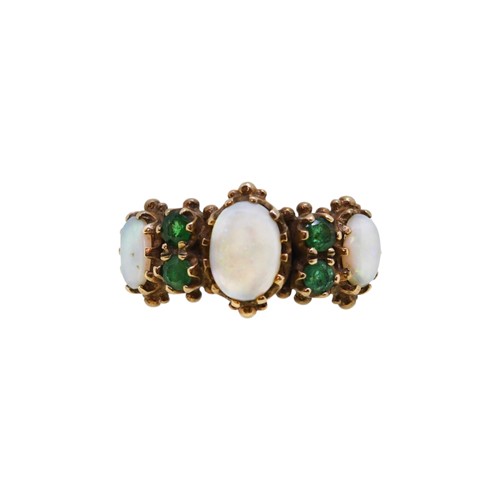 Lot 45 - A 9ct gold opal and emerald ring