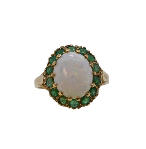Lot 44 - A 9ct gold opal and emerald cluster ring