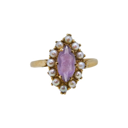 Lot 2 - A 9ct gold amethyst and pearl ring