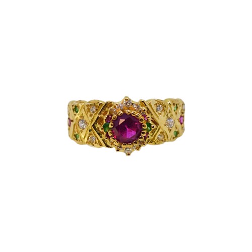 Lot 114 - A 22ct gold red paste and cubic zirconia ring