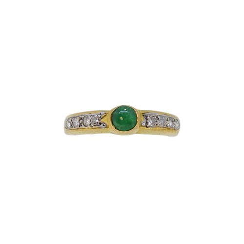 Lot 3 - A 9ct gold cabochon emerald and diamond ring