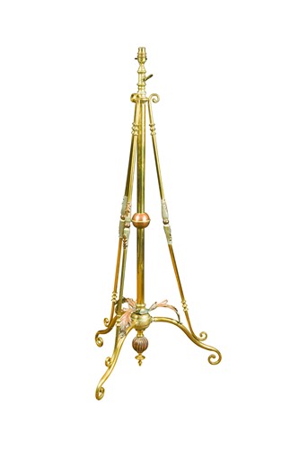Lot 179 - In the manner of W.A.S. Benson, a copper and brass telescopic standard lamp