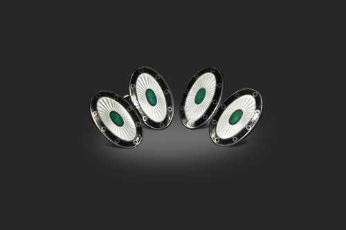 Lot 163 - Probably Deakin & Francis for Asprey, a pair of silver and enamel cufflinks