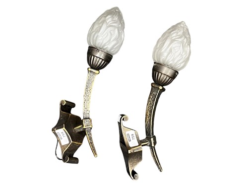 Lot 759 - A pair of bronzed 'flaming torch' wall lights,...