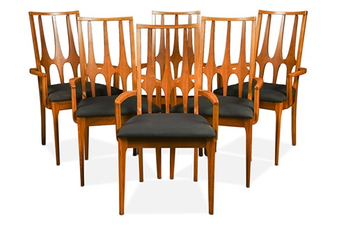 Lot 255 - A set of six Broyhill Brasilia walnut elbow dining chairs