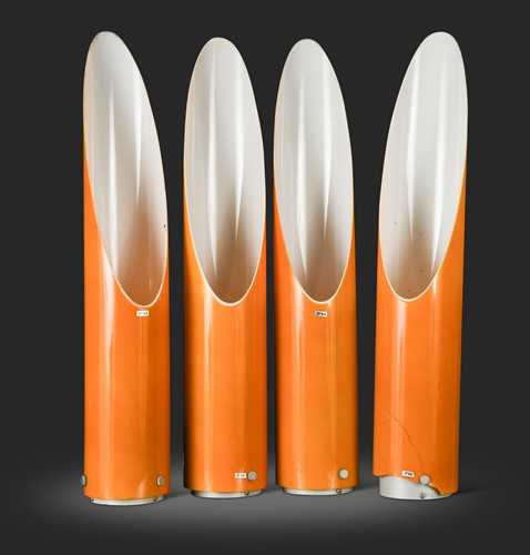 Lot 263 - Attributed to Alfredo & Rodolfo Bonetto for Movi Italy, a set of four 'lipstick; lamps, circa 1970s