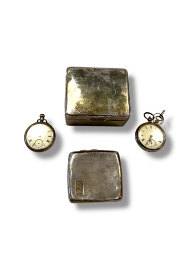 Lot 335 - Two silver open faced pocket watches, a silver...