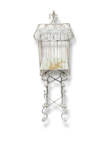 Lot 688 - A grey painted wirework flower cage, 132cm high