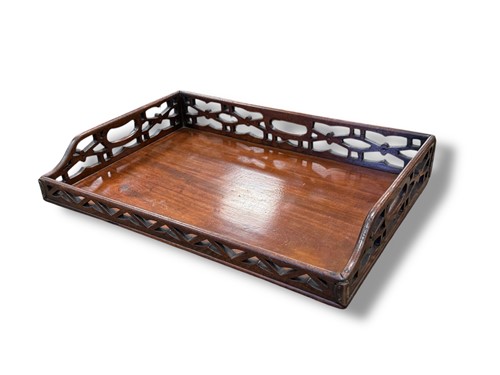 Lot 689 - A 19th century mahogany fretwork butler's tray,...