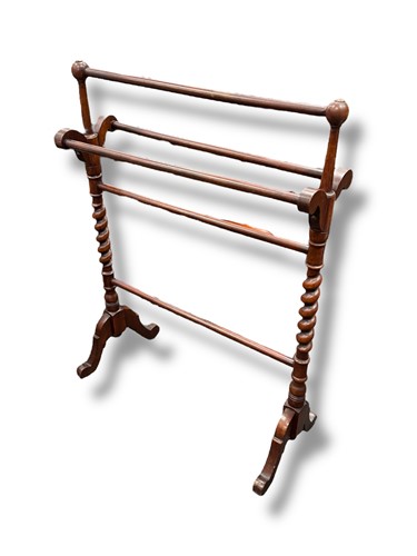 Lot 665 - A Victorian barley twist towel rail, 89 x 66 x...