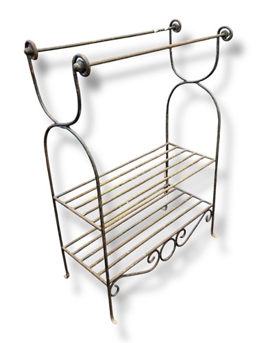 Lot 691 - A wrought iron garden plant stand, 109 x 81 x...