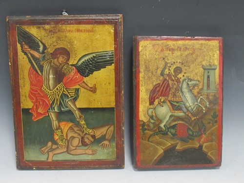 Lot 268 - Two Byzantine style hand painted and gilded...