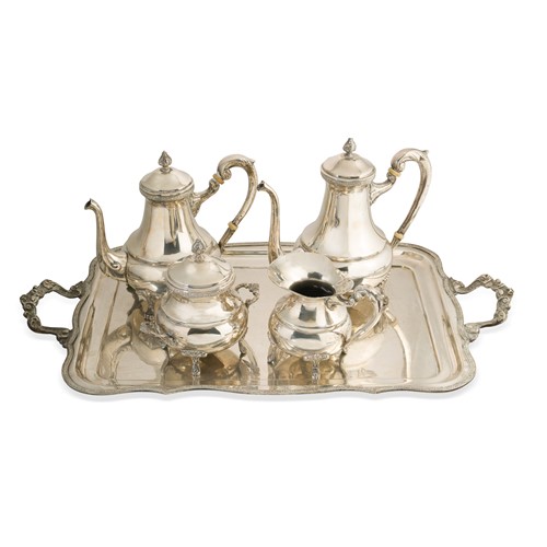 Lot 365 - A late 20th century Egyptian metalwares 4-piece tea and coffee set and tray