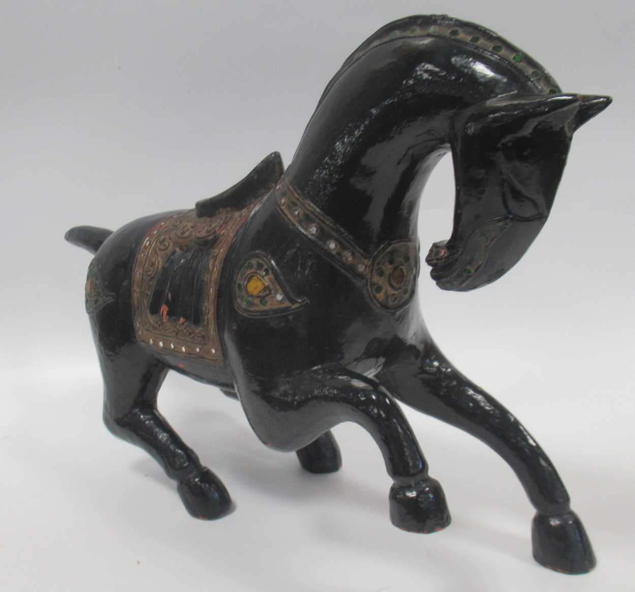 Lot 6 - A Thai glazed and embellished terracotta horse