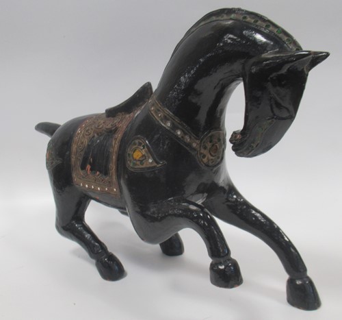 Lot 6 - A Thai glazed and embellished terracotta horse