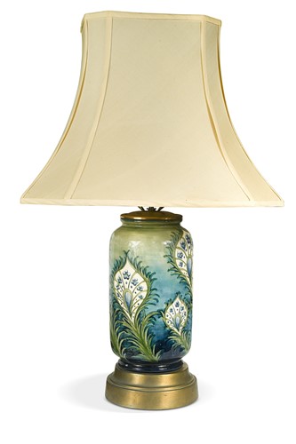 Lot 31 - A Moorcroft Peacock Feathers pattern table lamp, circa 1920s