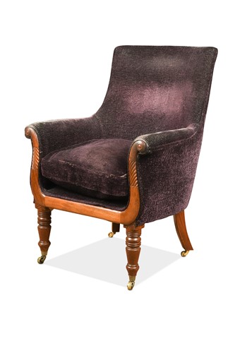 Lot 398 - A William IV mahogany lyre framed bergere armchair