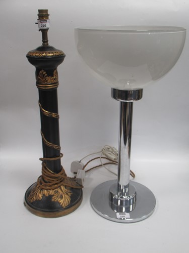 Lot 220 - A black and gilt painted column table lamp,...