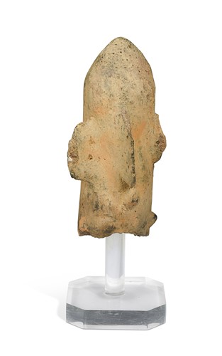 Lot 579 - An ancient terracotta human head/phallic Urn finial