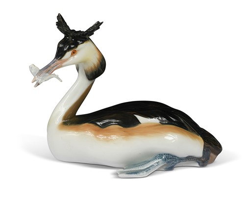 Lot 531 - A Meissen porcelain model of a Great Crested Grebe, early 20th century