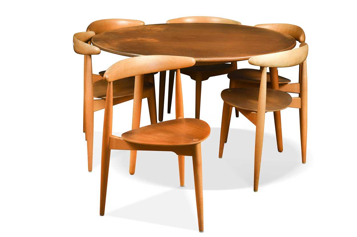 Lot 245 - Hans Wegner for Fritz Hansen, a teak and beech dining table and six chairs