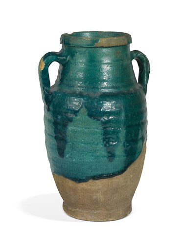 Lot 94 - A Kashan turquoise-glazed storage jar, Iran, probably 12th-14th century