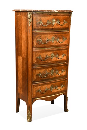 Lot 477 - A French Louis XV kingwood narrow secretaire, 19th century