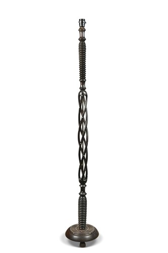 Lot 436 - An Indian ebony standard lamp in the Kashmiri style, 20th century