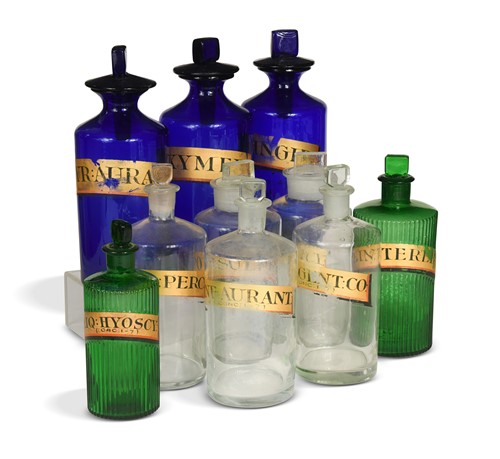 Lot 329 - A collection of pharmacy jars and stoppers, 19th century