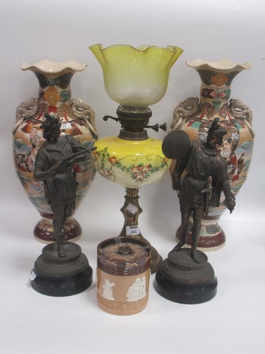 Lot 242 - A late Victorian oil lamp, a pair of Japanese...