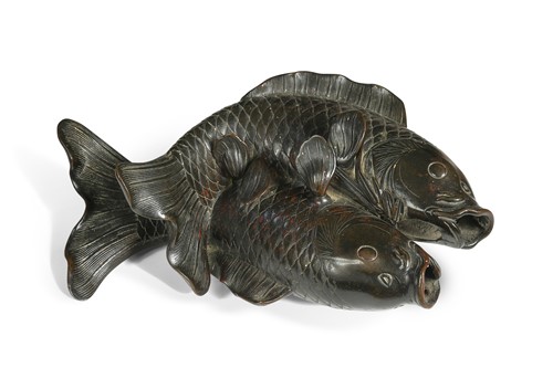 Lot 78 - A Japanese bronze double carp ornament, late Meiji Period, circa 1890