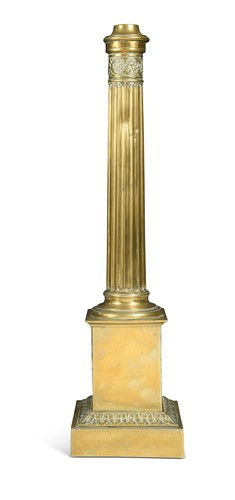 Lot 389 - A brass column table lamp base, 19th century
